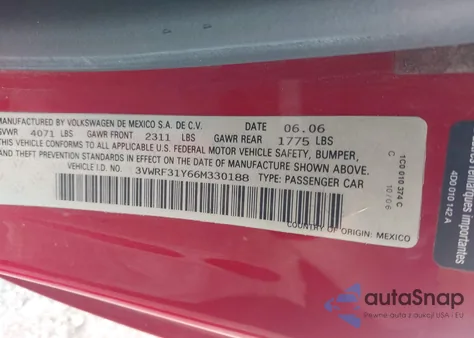 2006 Volkswagen New Beetle Convertible Option Pkg 1 from USA, damaged, VIN 3VWRF31Y66M330188